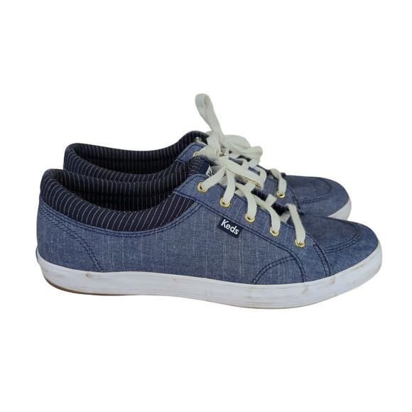 Keds Center Chambray Stripe Blue‎ Lace-up Sneakers Women's Size 9.5 WF59957 - Picture 1 of 8